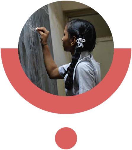 graphic showing a girl using a chalkboard in a school